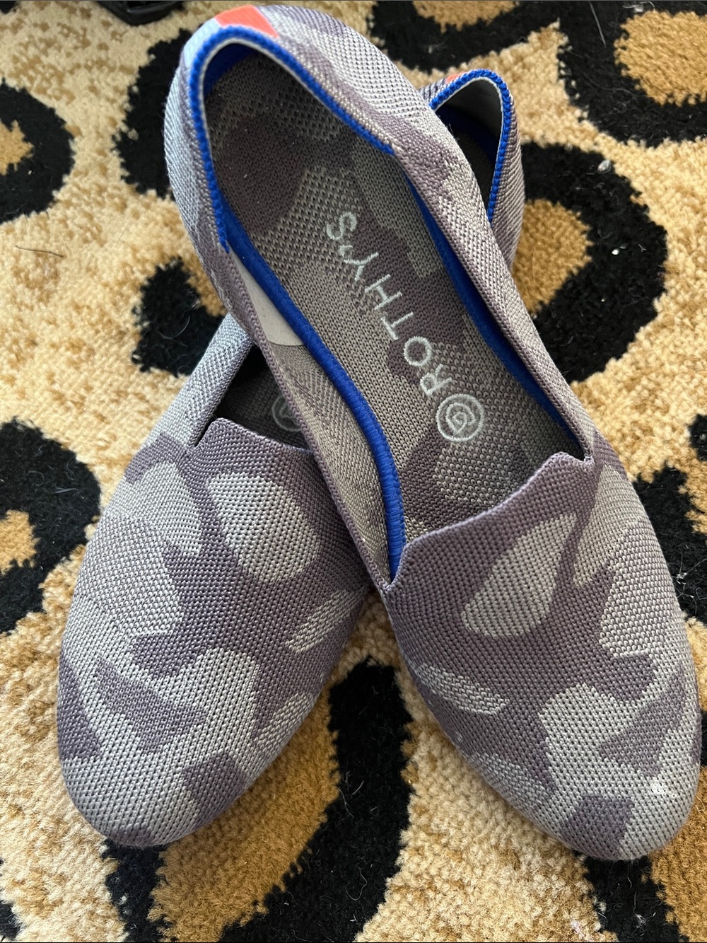 Rothy's Green/grey Camo  Flats with Blue Trim size 9.5